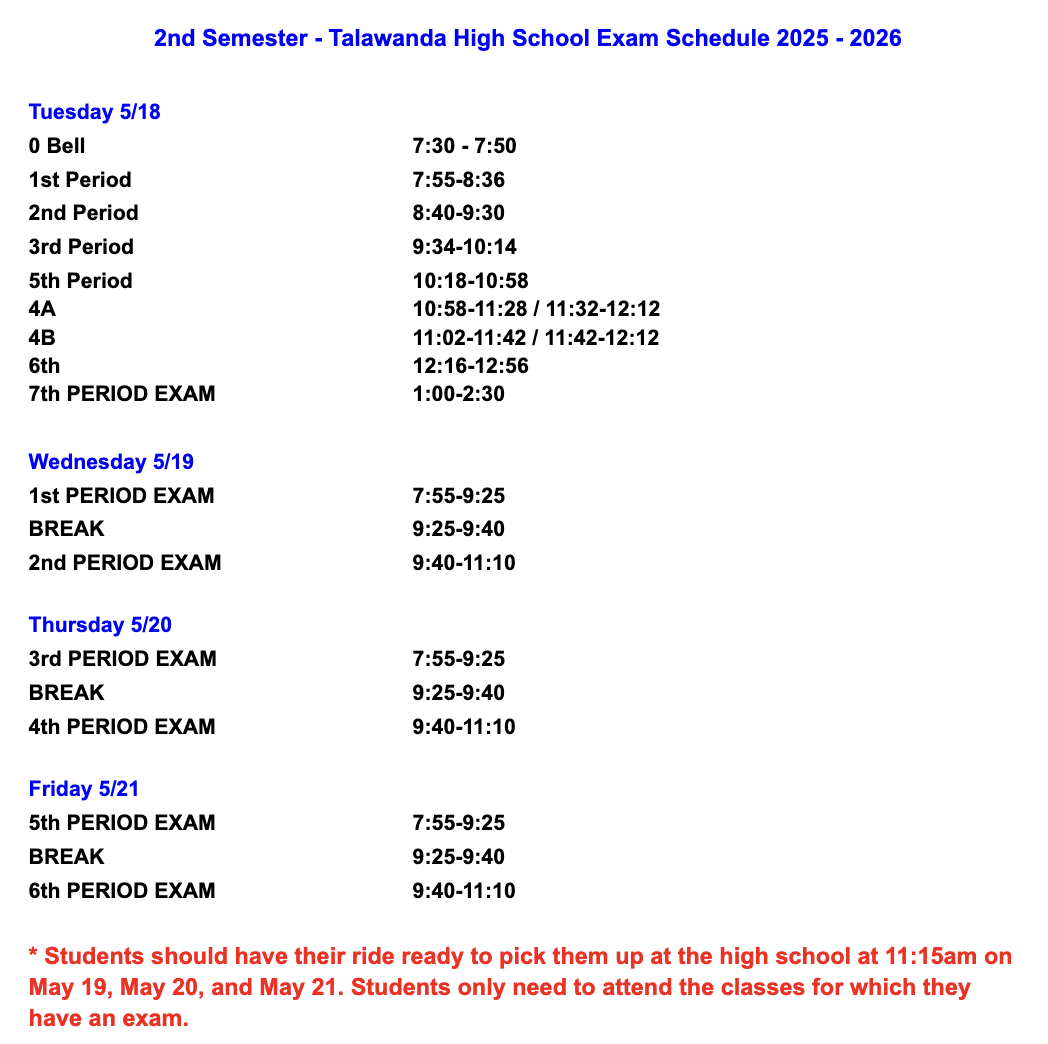 2nd Semester Exam Schedule